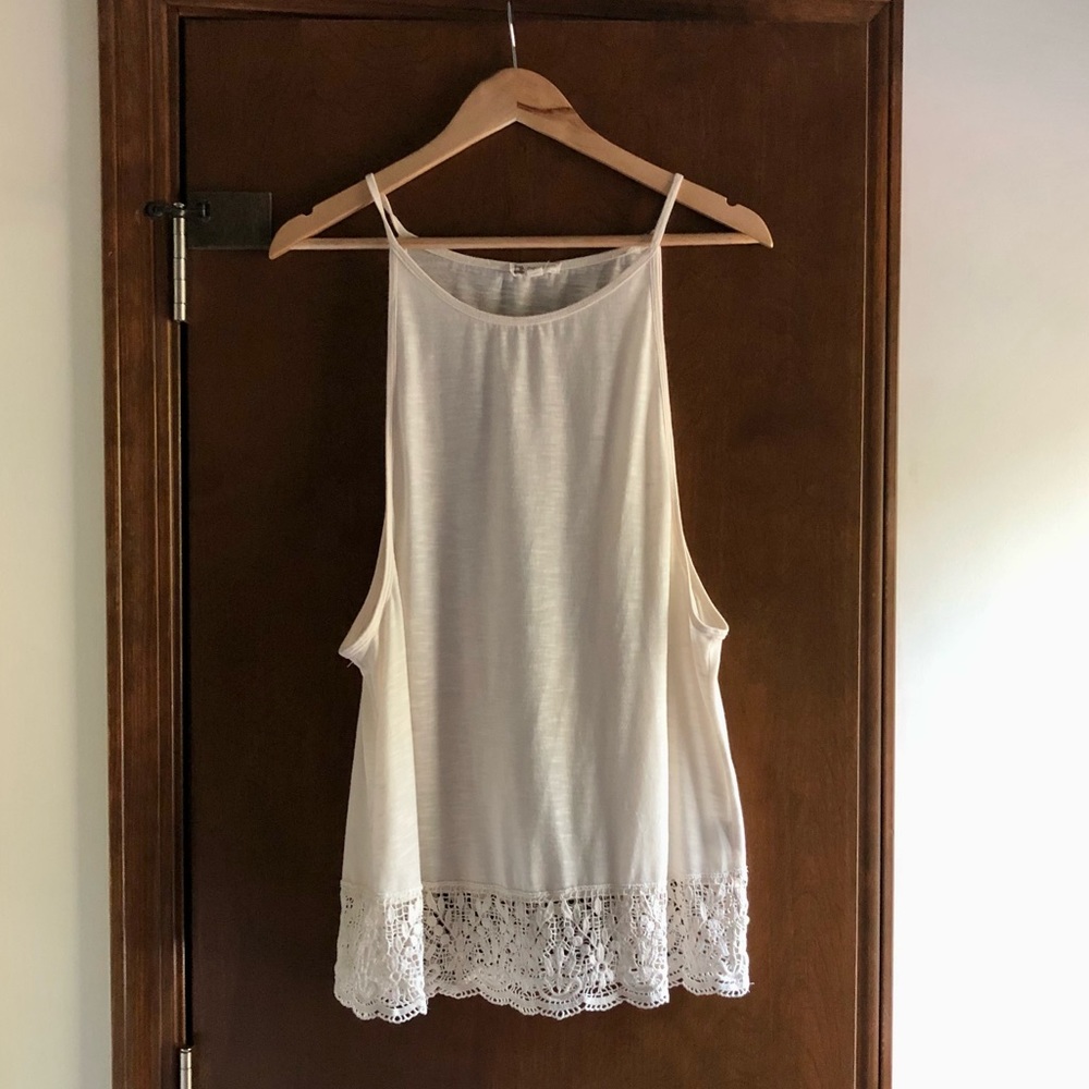 Cotton Candy Cream Lace Hem Tank